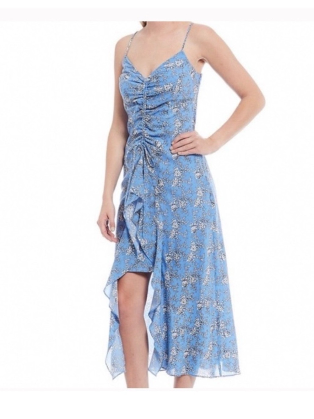 Chelsea & Violet Sky Blue Floral Ruffled high low strappy Dress